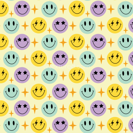 Seamless 3D PBR Texture with Colorful Happy Face Pattern and Stars