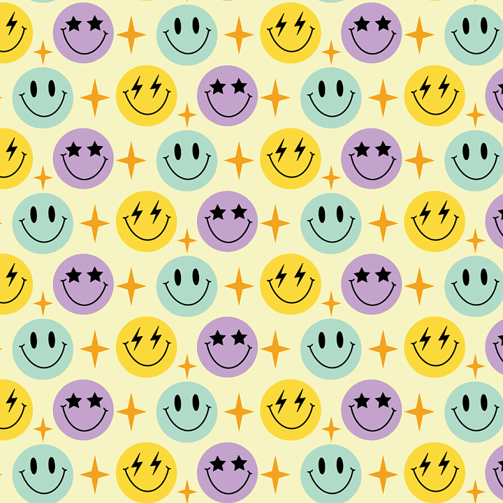 with Colorful Happy Face Pattern and Stars seamless PBR texture preview