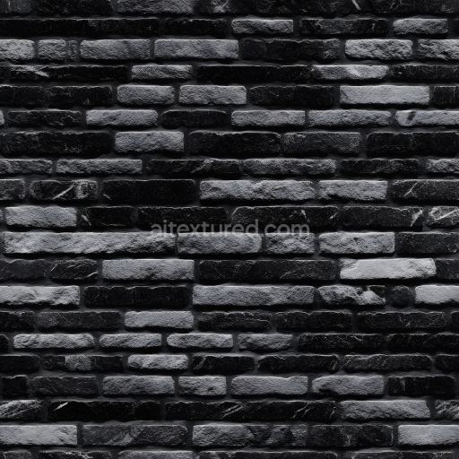 Seamless 3D cracked black brick wall PBR texture with rough surface and subtle fractures