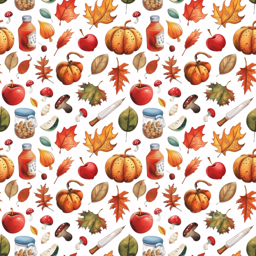 Featuring Hand-Drawn Thanksgiving Icons and Autumn Leaves seamless Thanksgiving PBR texture