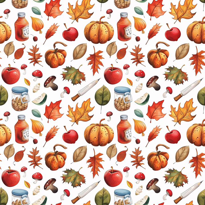 Featuring Hand-Drawn Thanksgiving Icons and Autumn Leaves seamless PBR texture preview
