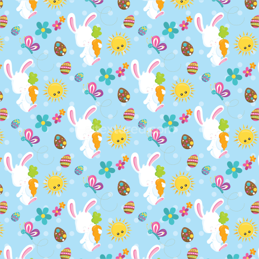 Seamless 3D PBR Texture of Cute Easter Bunny and Spring Motifs