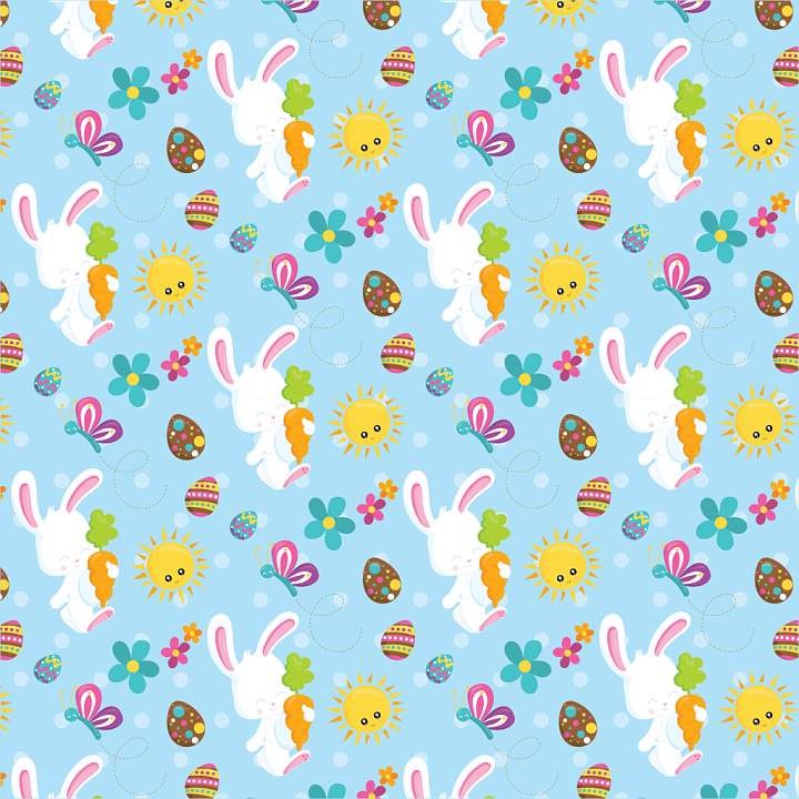 Featuring Cute White Bunnies and Easter Eggs seamless PBR texture preview