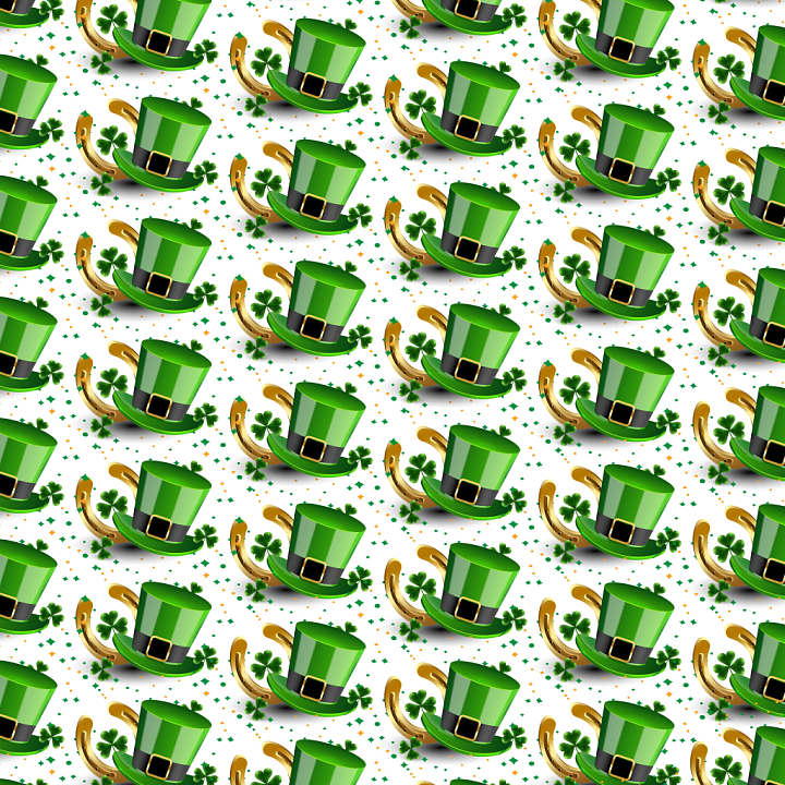 Featuring St Patrick Leprechaun Hats and Shamrocks seamless PBR texture preview