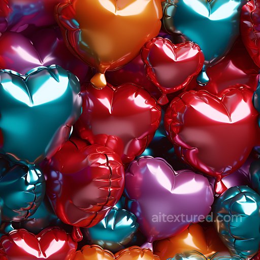Inflated PBR Texture Featuring Multicolored Heart-Shaped Metallic Balloons seamless Inflated PBR texture