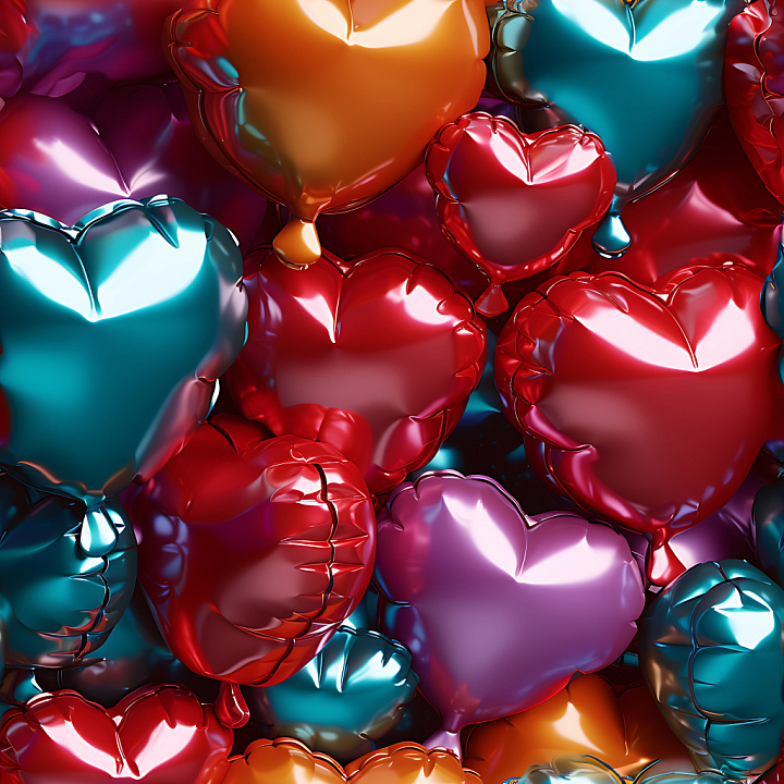 Inflated Featuring Multicolored Heart-Shaped Metallic Balloons seamless PBR texture preview