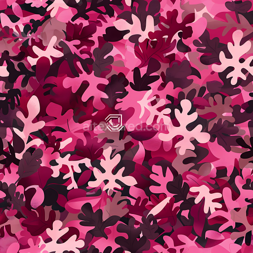 Seamless 3D Floral Camouflage PBR Texture in Pink and Burgundy Palette