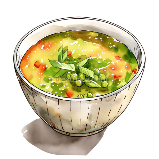 Illustrated Mung Bean Stew Bowl Breakfast Graphic with Fresh Herbs