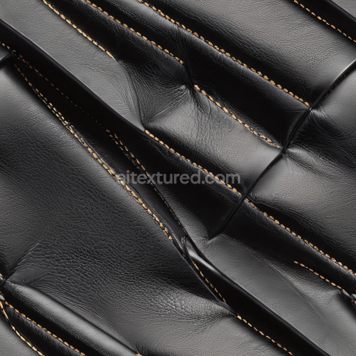 Seamless 3D Quilted Black Leather PBR Texture with Prominent Seams and Smooth Grain