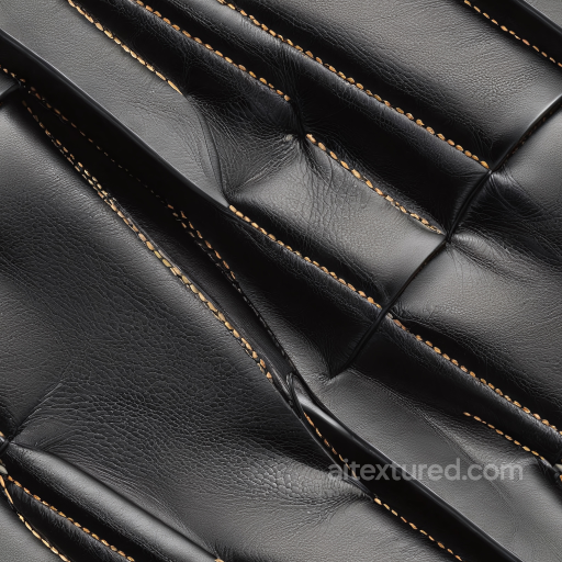 Quilted Black Leather PBR Texture with Prominent Seams and Smooth Grain seamless Leather PBR texture