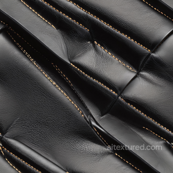 Quilted Black Leather PBR Texture with Prominent Seams and Smooth Grain Leather texture preview