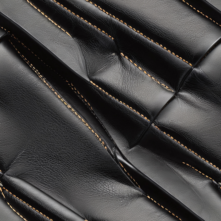 Quilted Black Leather with Prominent Seams and Smooth Grain seamless PBR texture preview