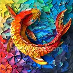 seamless Seamless 3D PBR Texture of Vibrant Orange and Yellow Koi Fish Scales with Mosaic Background texture 8k free download PBR