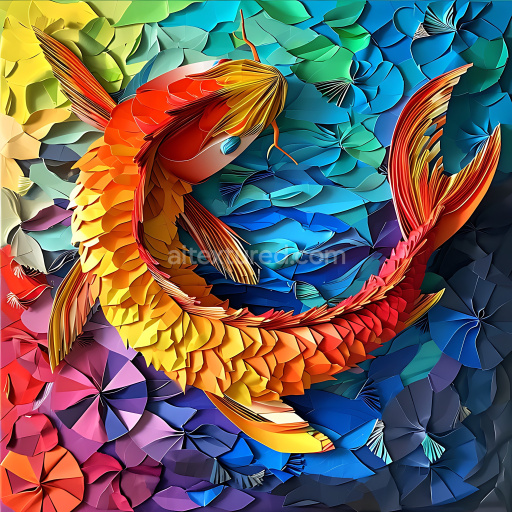 Seamless 3D PBR Texture of Vibrant Orange and Yellow Koi Fish Scales with Mosaic Background