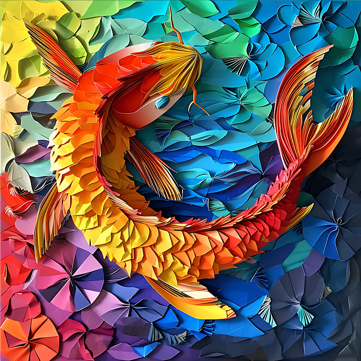 Animal of Vibrant Orange and Yellow Koi Fish Scales with Mosaic Backgro… seamless PBR texture preview
