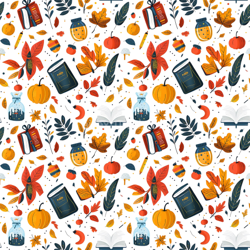 Seamless 3D PBR Texture with Colorful Thanksgiving Icons and Autumn Leaves Pattern