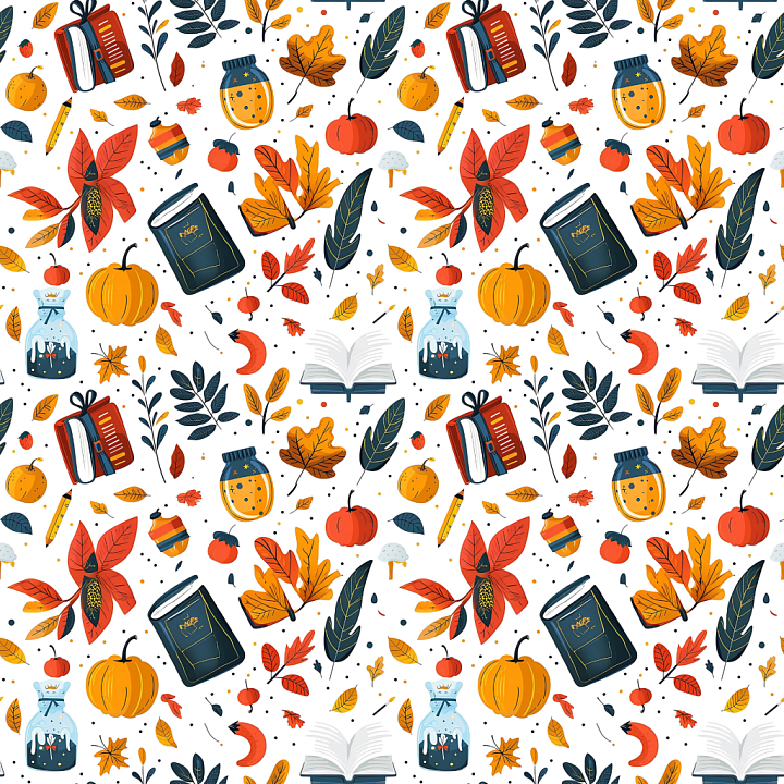 with Colorful Thanksgiving Icons and Autumn Leaves Pattern seamless PBR texture preview