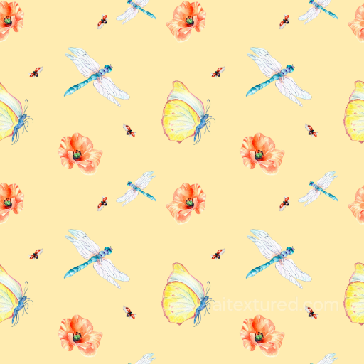 with Delicate Hand-Painted Dragonfly and Butterfly Pattern seamless Dragonfly PBR texture