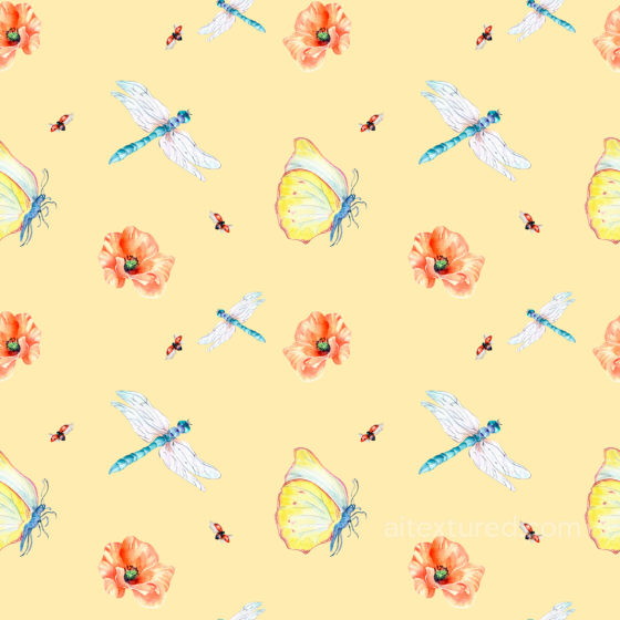 with Delicate Hand-Painted Dragonfly and Butterfly Pattern Dragonfly texture preview