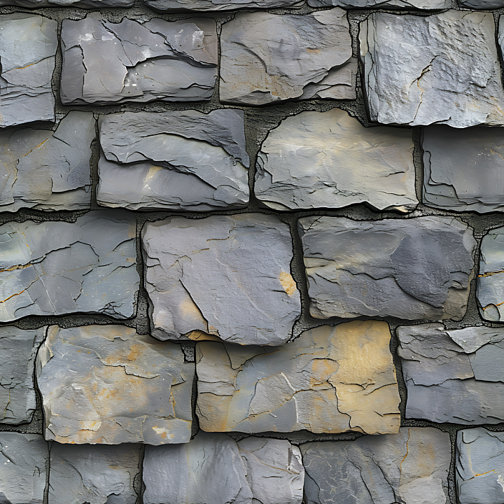Weathered Stone Wall Featuring Rough Slate Blocks with Natural Cracks a… seamless PBR texture preview