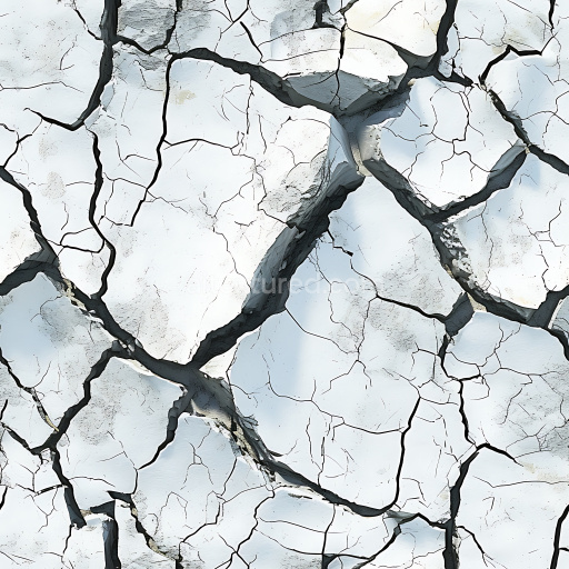 Seamless 3D PBR cracked plaster texture featuring deep dark fractures and a pale surface