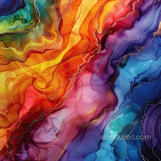 Alcohol Ink PBR Texture with Vibrant Rainbow Fluid Waves and Gold Veins Alcohol ink texture preview