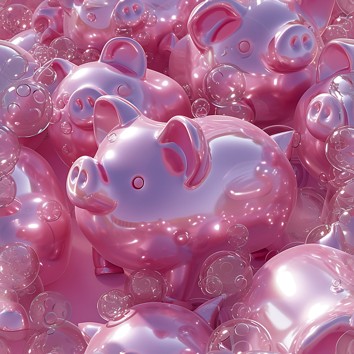Inflated Glossy Pink Vinyl Piggy Bank with Bubbles seamless PBR texture preview