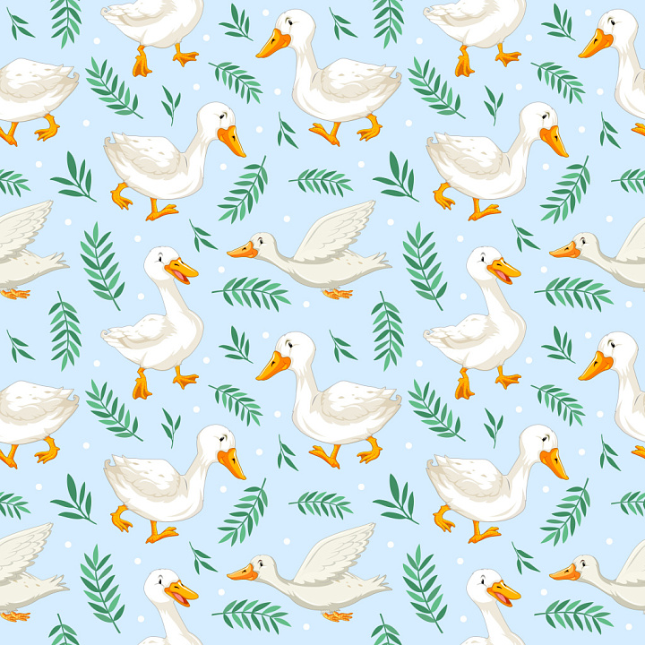 Pattern Featuring White Ducks and Green Leafy Accents seamless PBR texture preview
