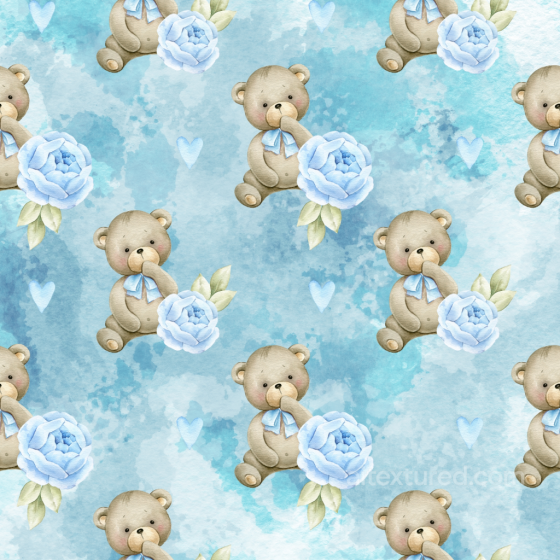 Soft Baby Boy Teddy Bear Seamless Texture with Blue Flowers Baby Boy texture preview