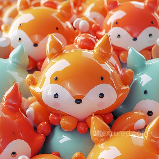 Inflated Glossy Vinyl Texture Featuring Puffy Toy Foxes in Orange and Blue seamless Inflated PBR texture