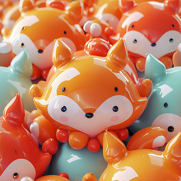 Inflated of Glossy Orange Vinyl Fox Plushes seamless PBR texture preview