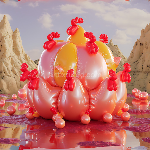 Seamless 3D Inflated Vinyl Bubble PBR Texture with Glossy Red and Orange Panels