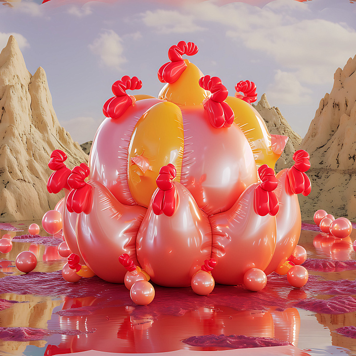 Inflated Vinyl Bubble with Glossy Red and Orange Panels seamless PBR texture preview