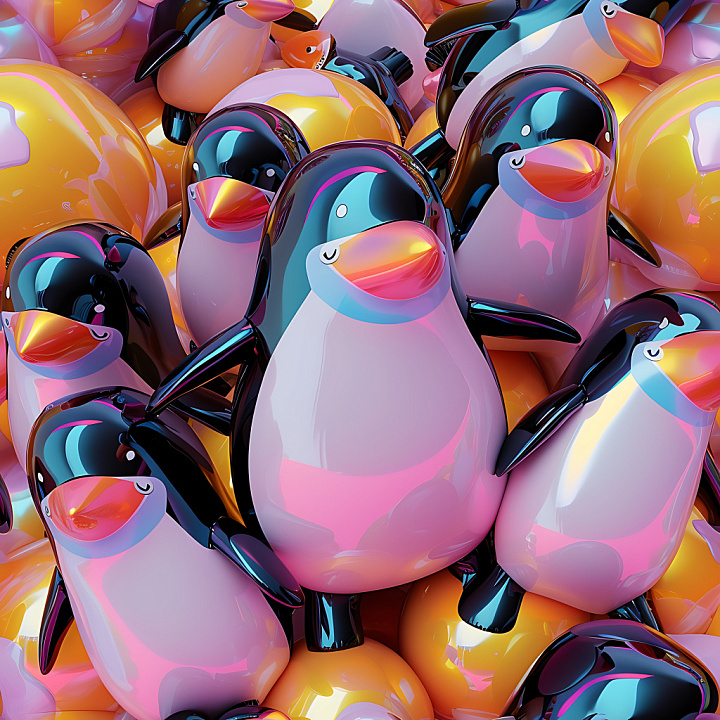 Inflated Glossy Vinyl With Colorful Penguin Shapes seamless PBR texture preview