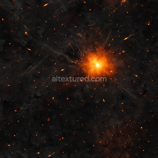 Seamless 8k PBR 3d texture of explosive residue with incendiary sparks and smoke trails
