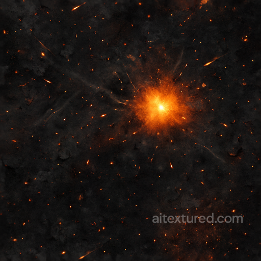 Seamless 8K PBR 3D texture of explosive residue with incendiary sparks and smoke trails seamless Explosion PBR texture
