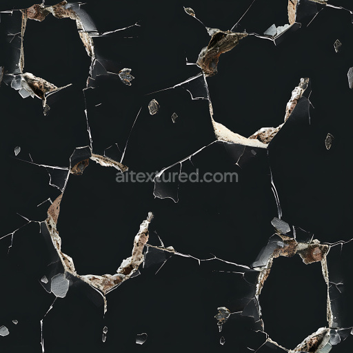 Preview — Seamless 3D PBR Cracked and Holed Dark Plaster Surface Texture with Jagged Fractures