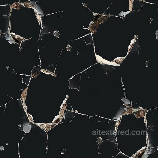 Cracked and Holed Dark Plaster Surface Texture with Jagged Fractures seamless Cracked & Holes PBR texture
