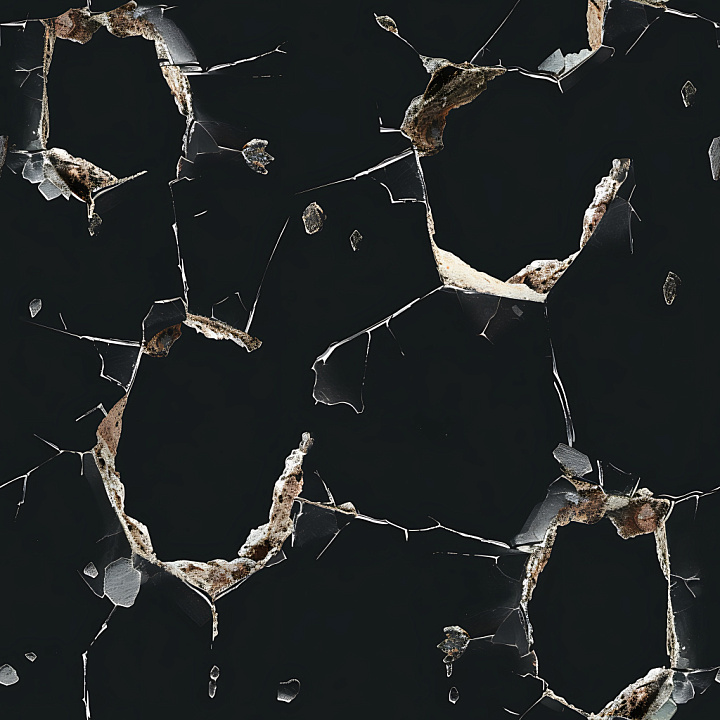 Cracked and Holed Dark Plaster Surface with Jagged Fractures seamless PBR texture preview