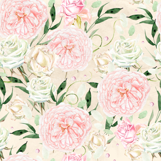 Preview — Seamless 3D PBR Soft Watercolor Floral Texture with Pastel Roses and Leaves