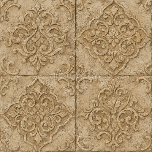 Seamless 3d texture pbr 8k antique tiles mosaic with distressed ceramic and arabesque motifs design