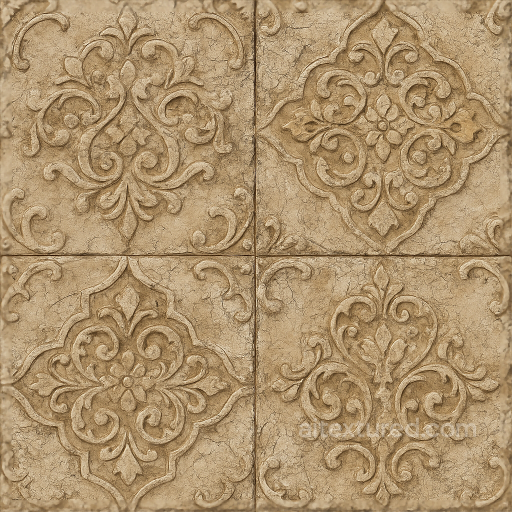 Antique Tiles Mosaic With Distressed Ceramic And Arabesque Motifs Design seamless Mosaic PBR texture