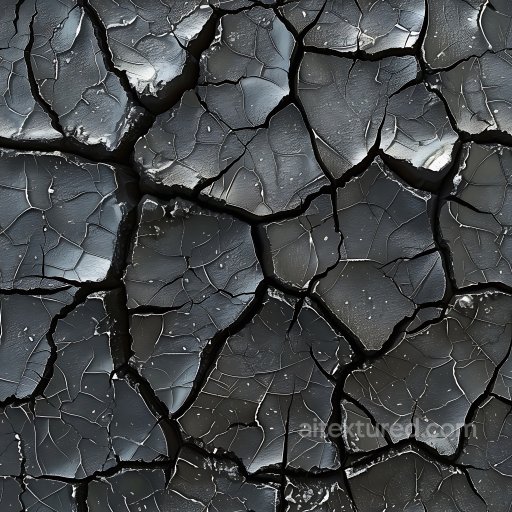 Of Dark Cracked Dry Mud With Deep Fissures And Fragmented Surface seamless Cracked & Holes PBR texture