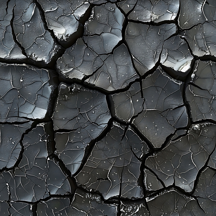 Of Dark Cracked Dry Mud With Deep Fissures And Fragmented Surface seamless PBR texture preview