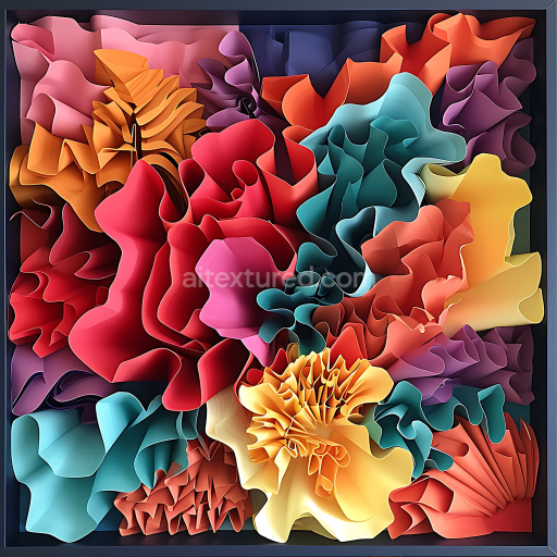 Seamless 3D PBR Texture Featuring Intricate Curled Coral Forms in Vivid Colors