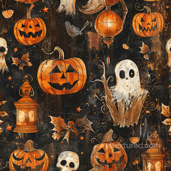 Vintage Halloween Fabric Texture with Jack-o'-Lanterns and Ghosts Vintage Halloween texture preview
