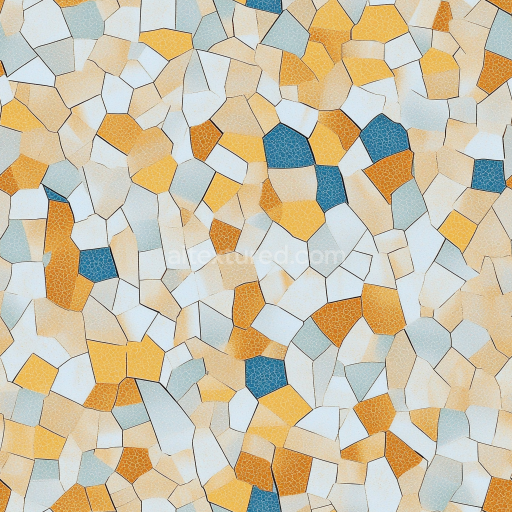 Seamless 3D Mosaic PBR Texture Featuring Irregular Vintage Ceramic Tiles in Warm and Blue… texture preview