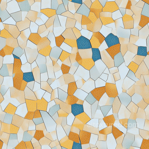 Mosaic PBR Texture Featuring Irregular Vintage Ceramic Tiles in Warm and Blue Tones seamless Mosaic PBR texture