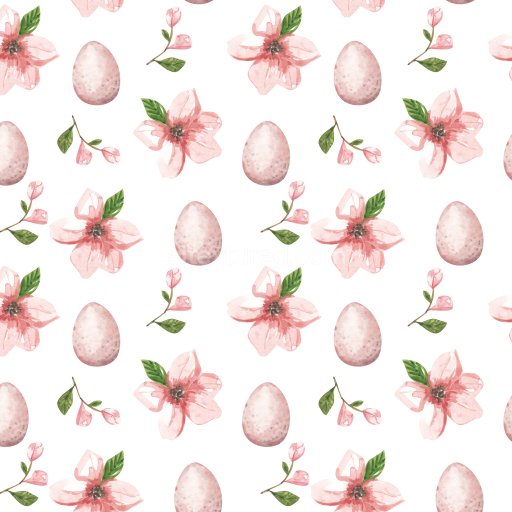 Seamless 3D PBR Floral Watercolor Paper Texture with Pink Flowers and Eggs