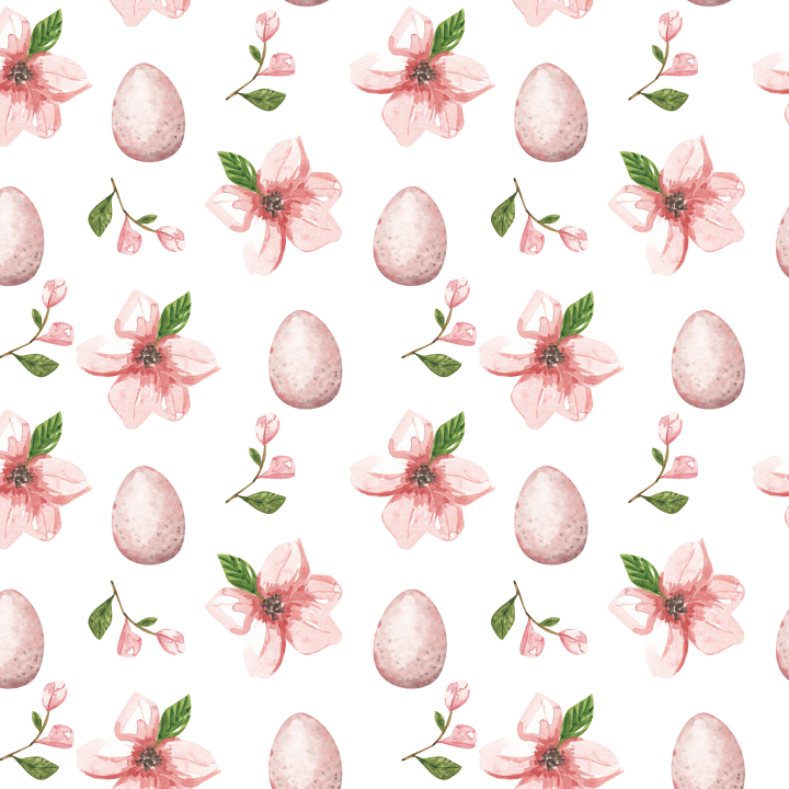 Floral Watercolor Paper with Pink Flowers and Eggs seamless PBR texture preview